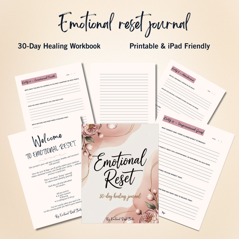 Emotional Reset Journal cover, a 30-day printable PDF workbook